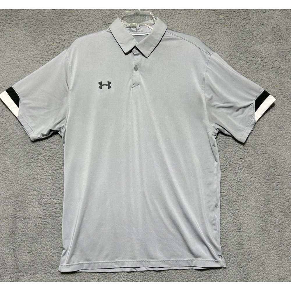 Under Armour Polo Shirt Mens L Gray Heatgear Golf Stretch Active Coach